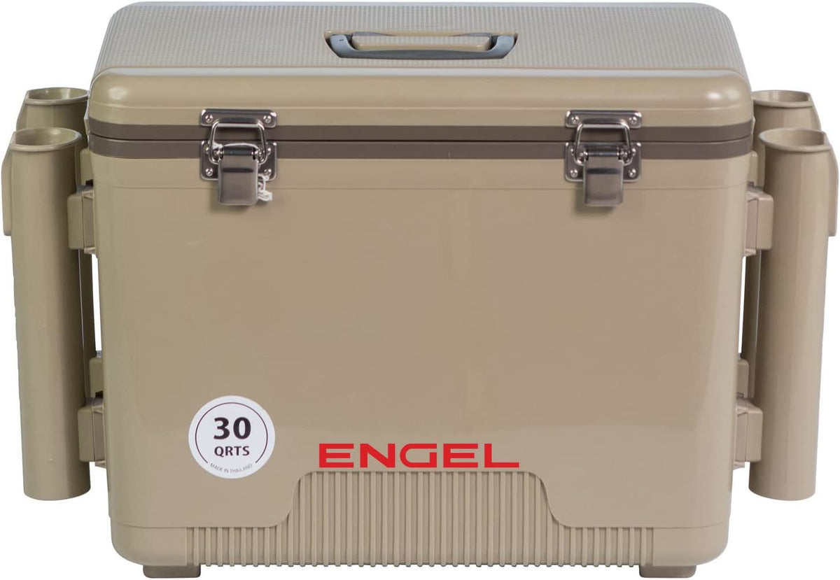 Engel UC30 Leak-Proof, Air Tight, Fishing Drybox Cooler with Built-in Fishing Rod Holders, Also Makes The Perfect Hard Shell Lunchbox for Men and Women