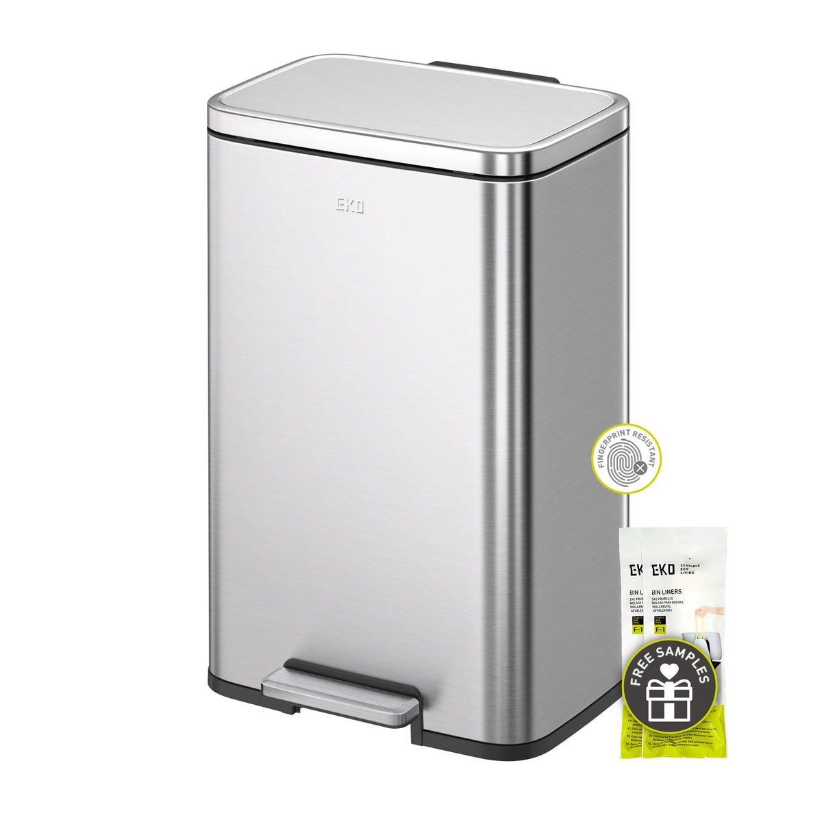 EKO EcoCasa II 36L+24L Dual Trash Can with Recycle Bin, Stainless Steel Garbage Can with Lid, Deodorizer Compartment, Odor-Proof and Fingerprint Resistant