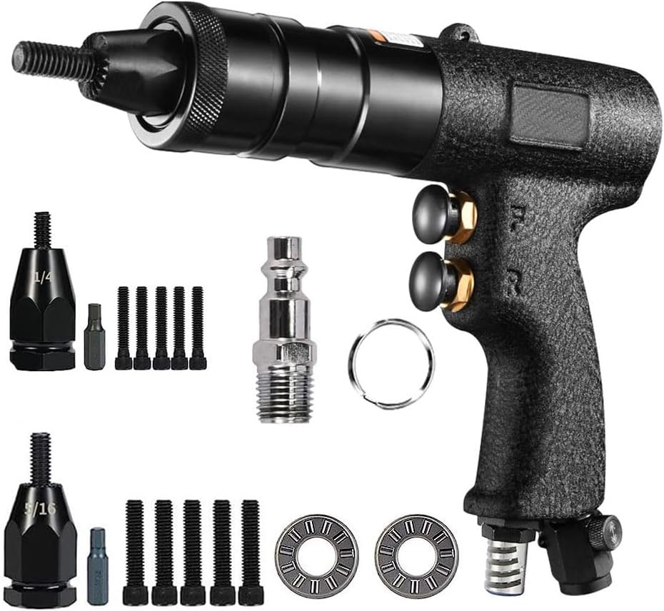 Pneumatic Rivet Nut Gun Tool, 1/4, 5/16 inch Heavy Duty Adjustable Speed Air Rivet Gun with Mandrels Riveting Gun Kit Riveter Set Pull Rivnut Gun (803 Model)