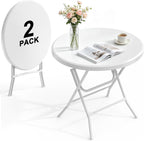 32" Round Folding Table, HDPE Top & Metal Frame, 2 Pack, White
