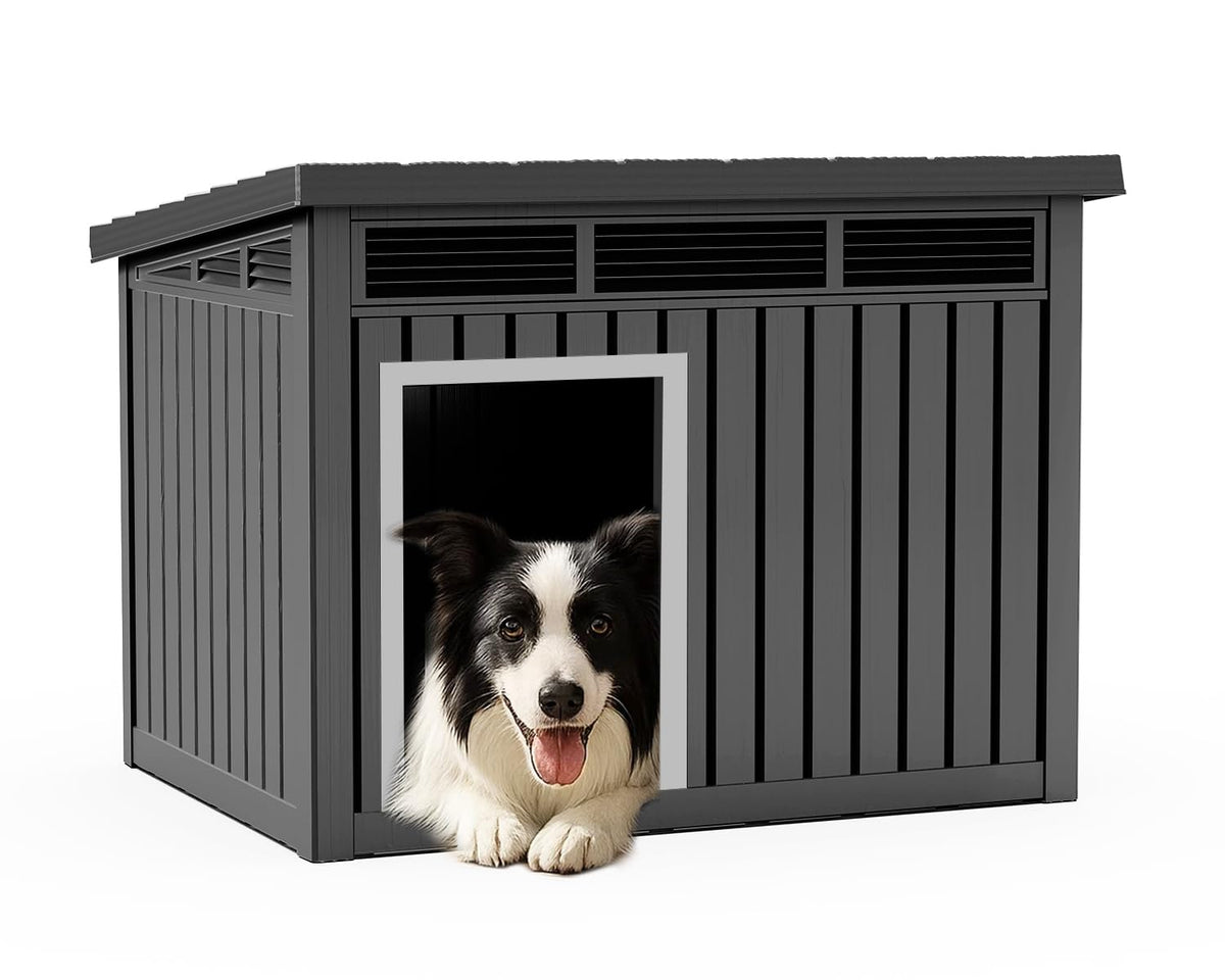DRATO Large Dog House Outdoor for Indoor with Weatherproof & Removable Roof,Fits Small to Large (Black, 42.87 * 32.95 * 31.61'')