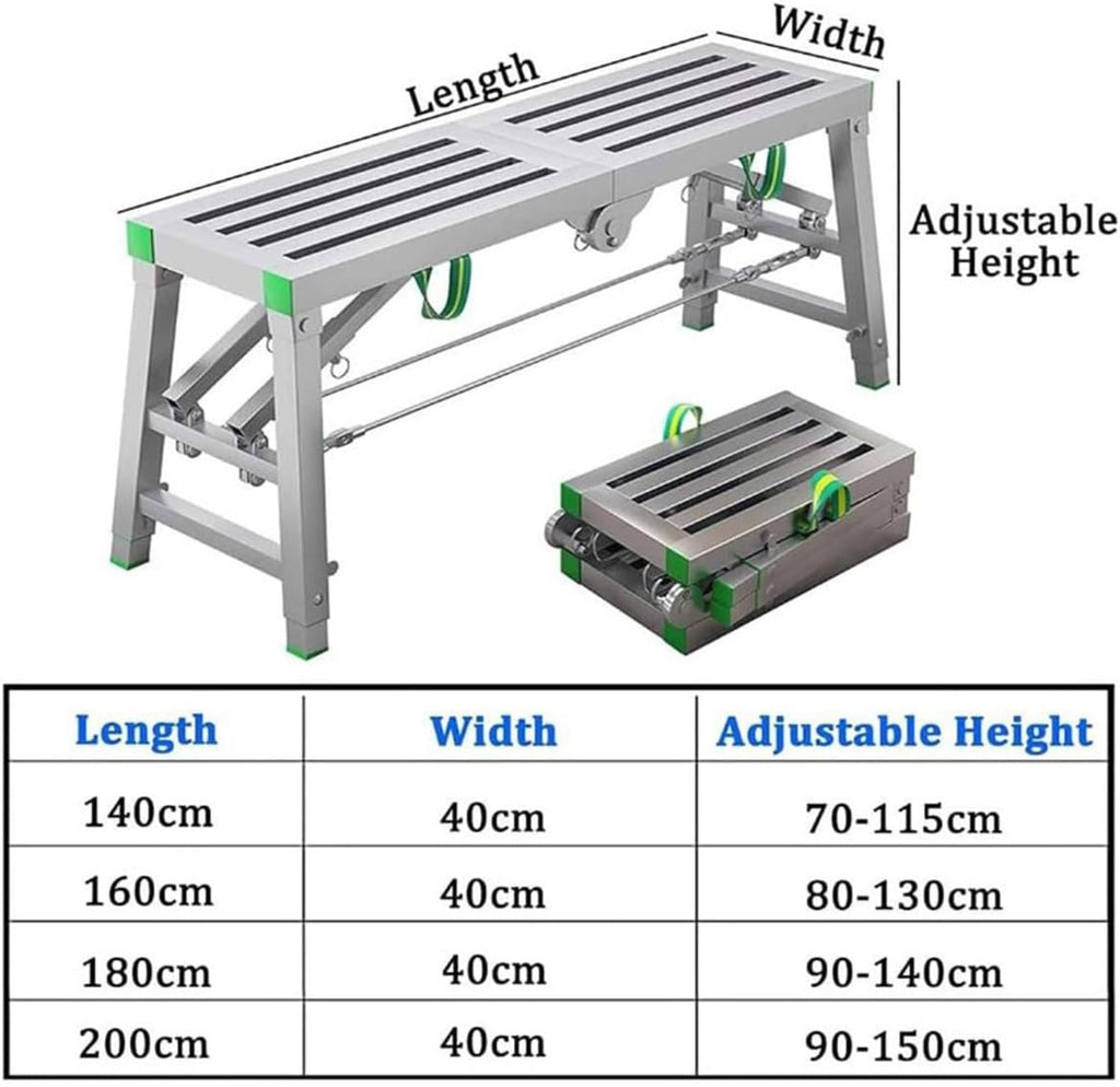 Scaffolding Equipment, Portable Folding Scaffolding, Multipurpose Work Platform Scaffold Tower Ladder Stool Work Bench, 882 Lbs Load, Galvanized Steel,140cm