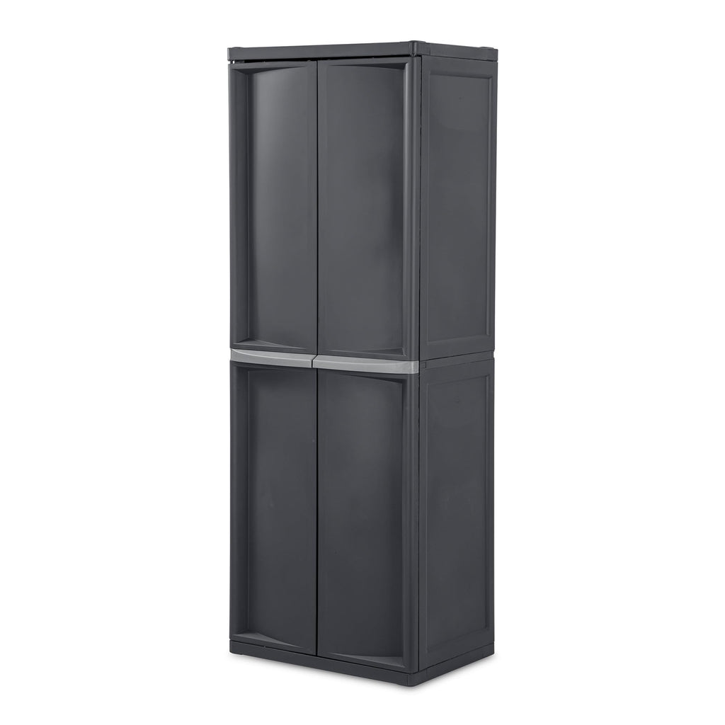 Sterilite 4 Shelf Cabinet, Lockable Utility Storage, Gray, 2-Pack