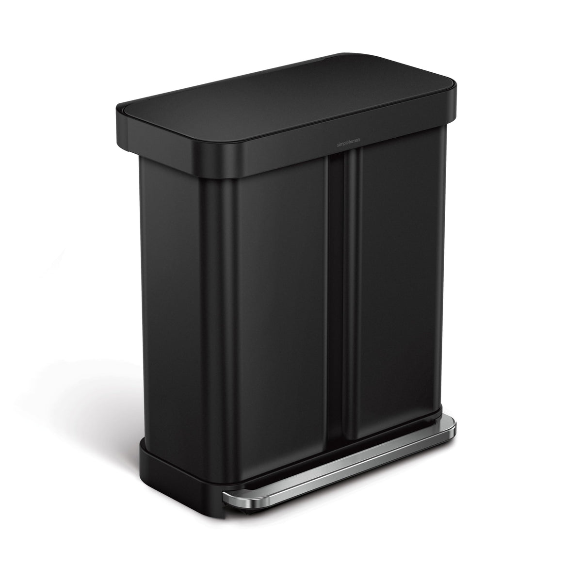 simplehuman Step Recycler, 58L / 15.3 Gallon Dual Compartment Kitchen Trash Can, 150,000-Step Pedal, Lid Shox® Technology, Liner Rim System, Liner Pocket®, Brushed Stainless Steel with Plastic Lid