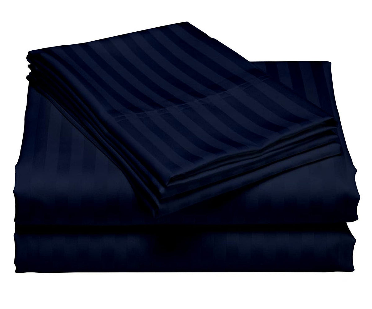 USA Full XL Sheet Set in Burgundy Stripe 400 Thread-Count 100% Egyptian Long Staple Cotton, Sateen Weave for Soft and Silky Feel, Breathable 4-Piece Bedsheet, Elasticized 24'' Extra Deep Pocket