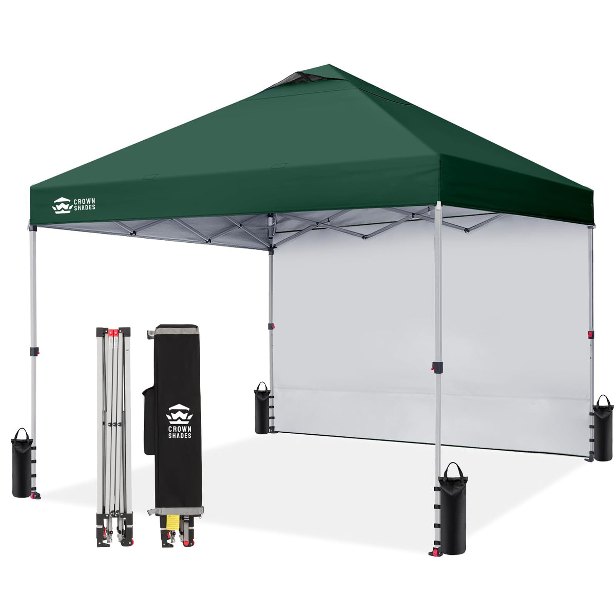 CROWN SHADES 10x10 Pop Up Canopy with 1 Side Wall, Beach Canopy Tent, Red