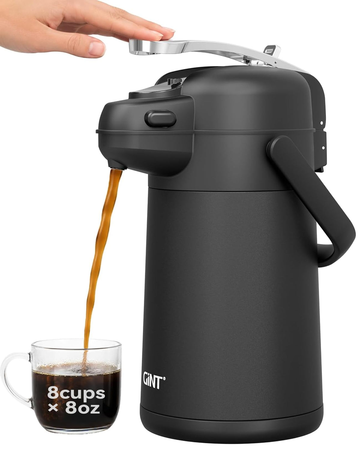 GiNT 101oz Airpot Coffee Dispenser with Pump, Insulated Coffee Carafe for Hot Liquids, Stainless Steel Vacuum Insulated Pump Dispenser for Hot/Cold Beverages, Home Office Commercial Outdoor Use(3L)