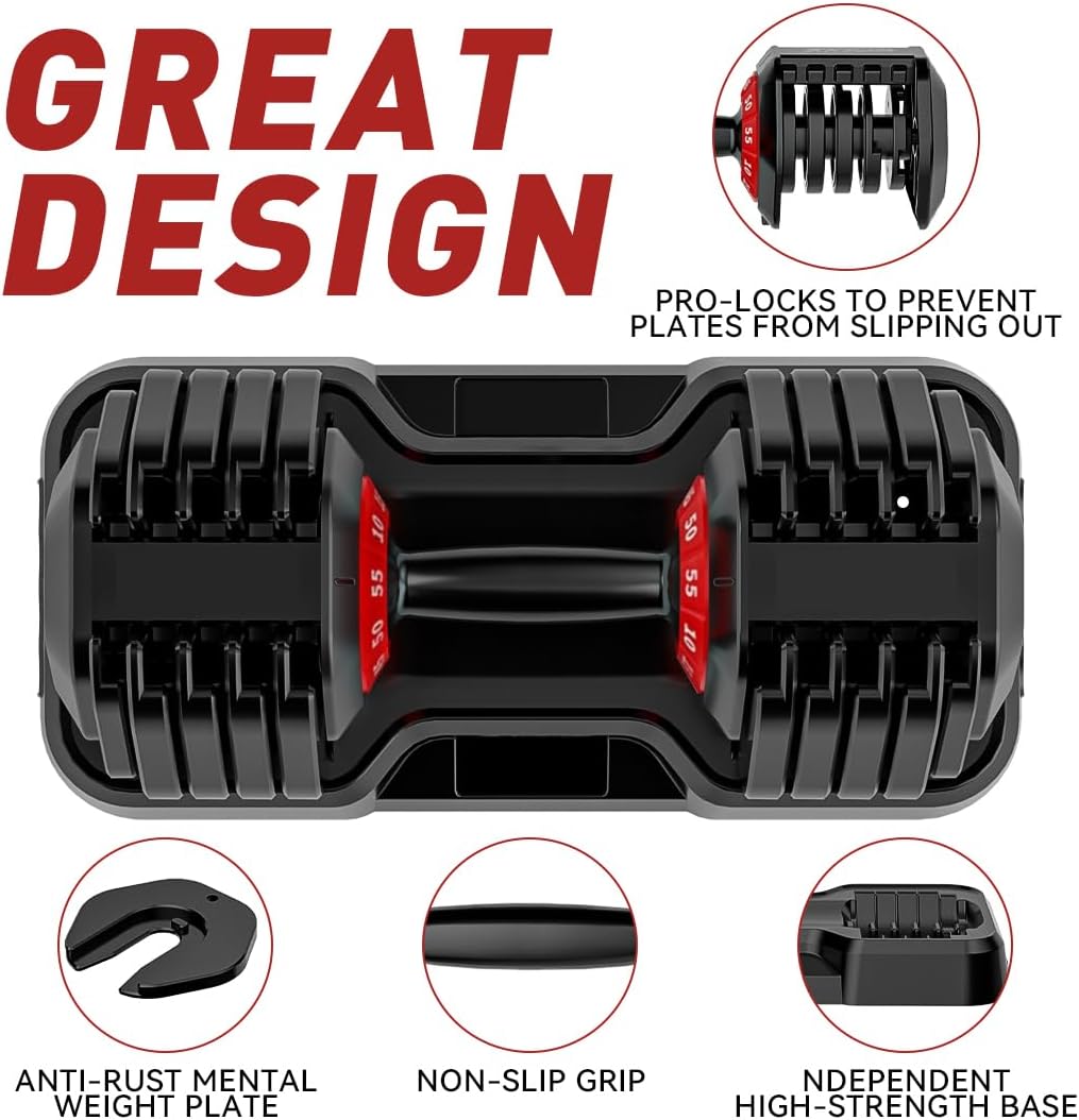25/50lbs Adjustable Dumbbell Set of 2, 5-in-1 Free Weights Set