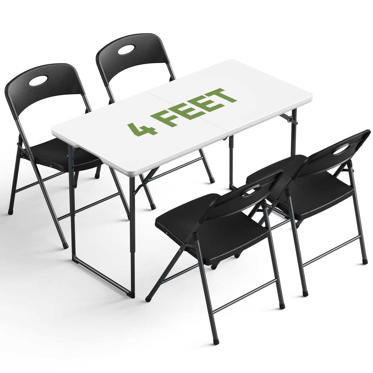 Folding Table and Chairs Set for 4, 36 Inch Foldable Card Table with Carrying Handle & 4 PU Leather Padded Folding Chairs, Portable Indoor Outdoor Dining Table Set for Picnic, Camping, RV, Game Night