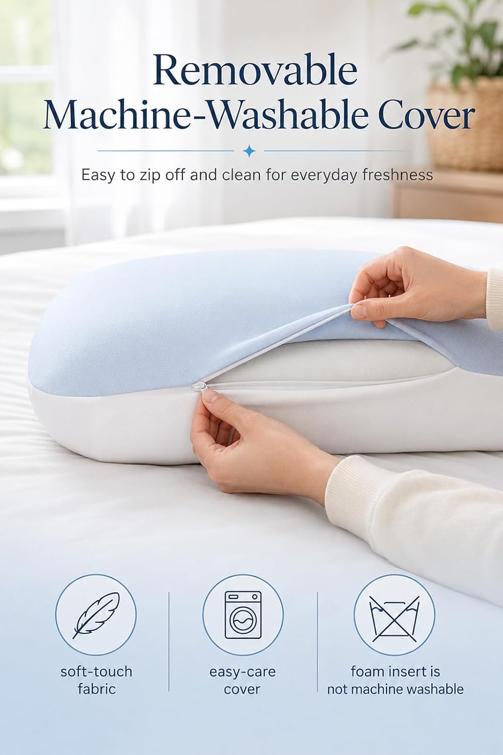 Memory Foam Pillow, Removable PCM Cover, Supportive Feel, Queen Loft 5.1"