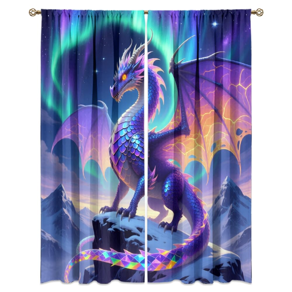 Traditional Ukiyoe Wildlife Dragon Curtains-Dreamy Ancient Japan Architecture Rod Pocket Back Tab Window Drapes,Japanese Samurai Thermal Insulated Blackout Curtain,2pcs,Each 52“W x 96”L