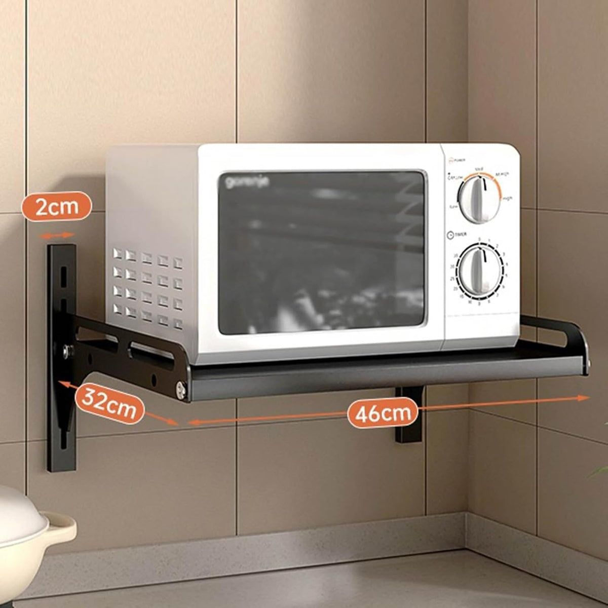 Kitchen Bakers Rack Kitchen Storage Wall-Mounted Seasoning Iron Storage Rack Punch-Free Oven Rack Hook Microwave Oven Rack Toaster Shelf(Black,46cm)