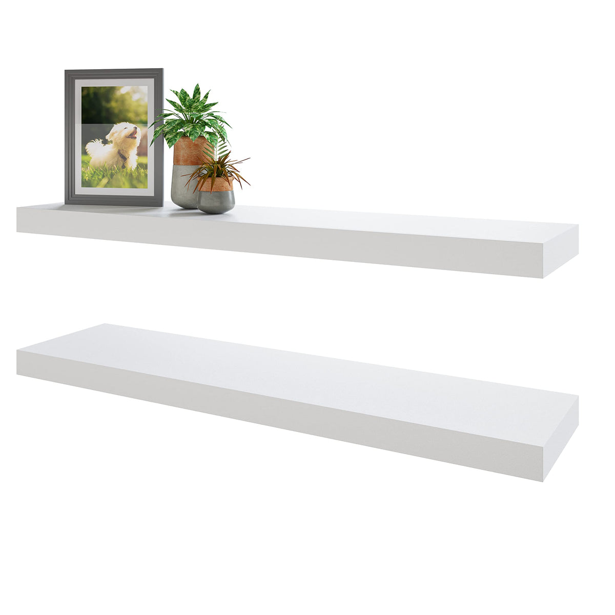 BAMEOS 47in Floating Shelves, Black Wall Mounted Wooden Shelves with Invisible Brackets Set of 2