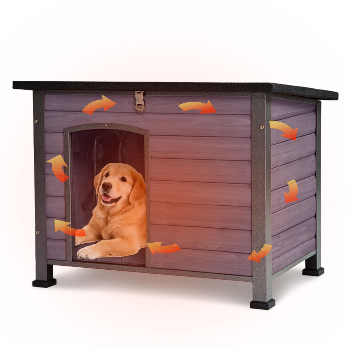 GUTINNEEN Heated Dog House Outdoor Insulated Dog House Weatherproof Dog Kennel with Thermostat-Controlled Heating Pad, 6-Sided Thermal Liner, Chew-Proof Metal Frame for Dogs