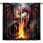 Dreamy Pink Wildlife Dragon Curtains-Fantasy Medieval Castle Rod Pocket Back Tab Window Drapes,Mythological Dragon Floral Roses Thermal Insulated Blackout Curtain,2pcs,Each 52“W x 96”L