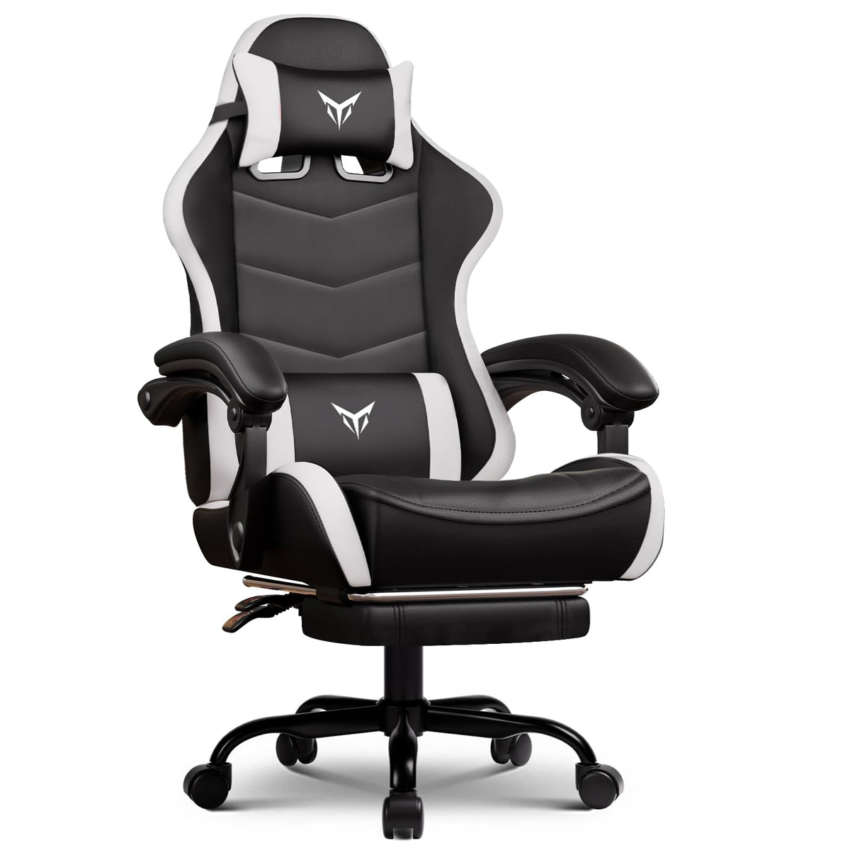 GTPLAYER Gaming Chair with Footrest, Ergonomic Computer Game Desk Chair, Reclining Gamer Chair Seat Height Adjustment, Swivel Rocker with Headrest and Lumbar (Gray)