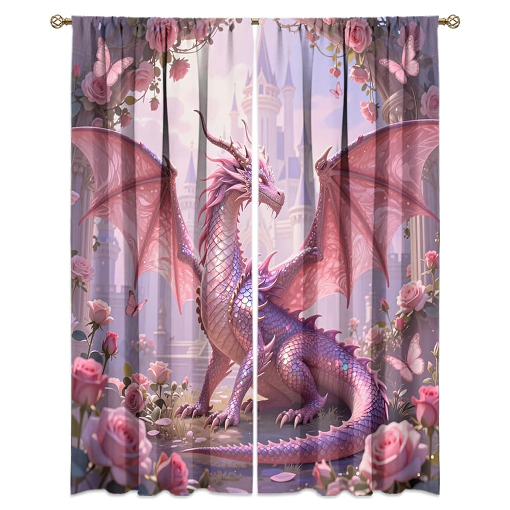 Dreamy Ice Fire Dragon Rod Pocket Curtains-Fantasy Yin Yang Theme Blackout Curtains & Drapes for Bedroom,Mythological Wild Animals Dragon Room Darkening Window Curtain,2pcs,Each 52“W x 96”L