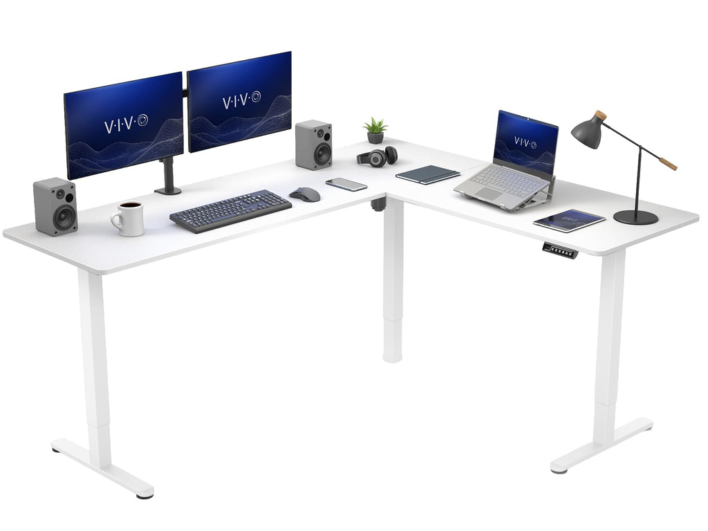 VIVO Light Wood 63 x 55 in Corner Standing Desk, DESK-E3CTGC