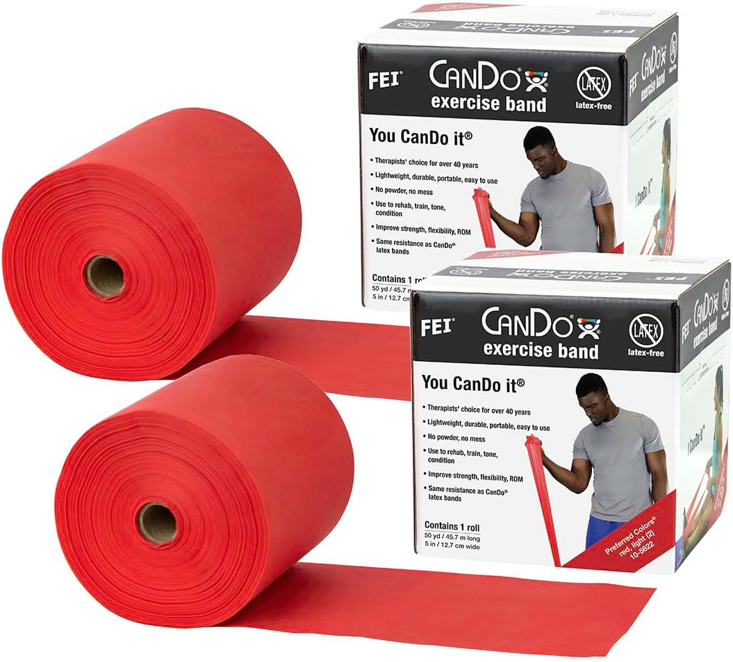 CanDo Twin-Pak Latex-Free Exercise Band, Red, 100 Yard