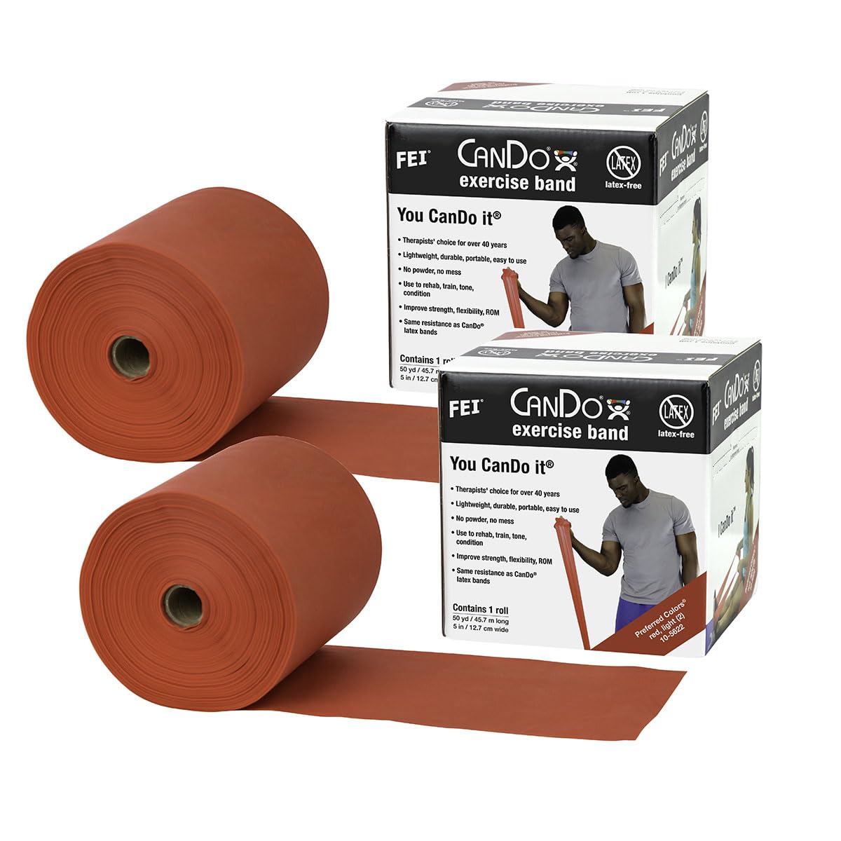 CanDo Twin-Pak Latex-Free Exercise Band, Red, 100 Yard