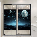 Abstract Universe Privacy Window Film Blue Galaxy Mysterious Planet Stained Glass Window Coverings Adhesive Sticker Frosted Window Film for Home Office Stores 31.5Wx47.2L-inch x2 Pcs