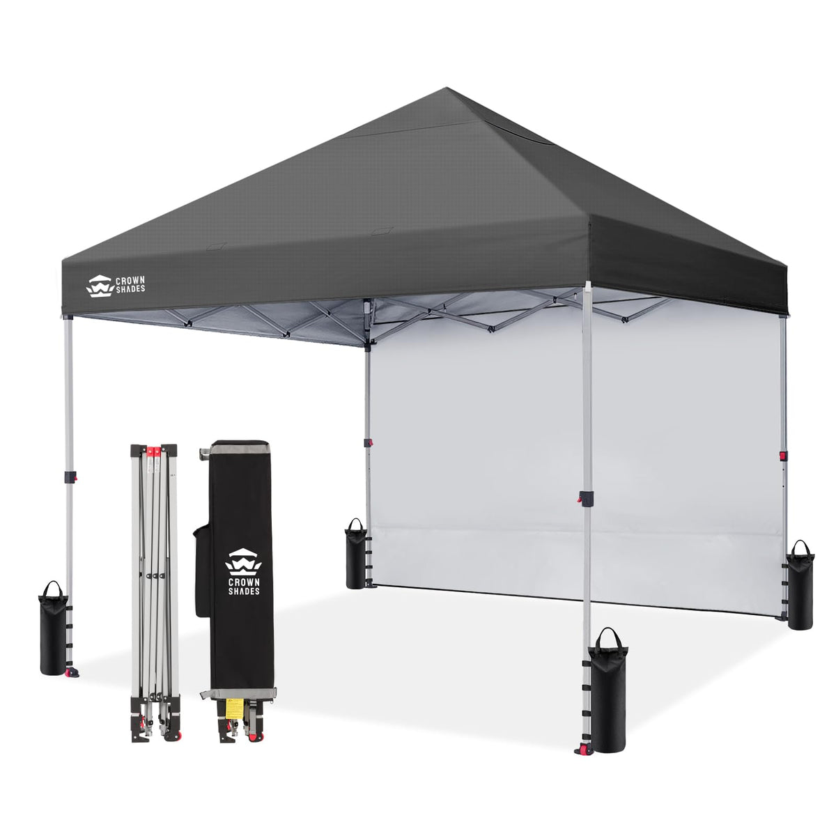 CROWN SHADES 10x10 Pop Up Canopy with 1 Side Wall, Beach Canopy Tent, Red