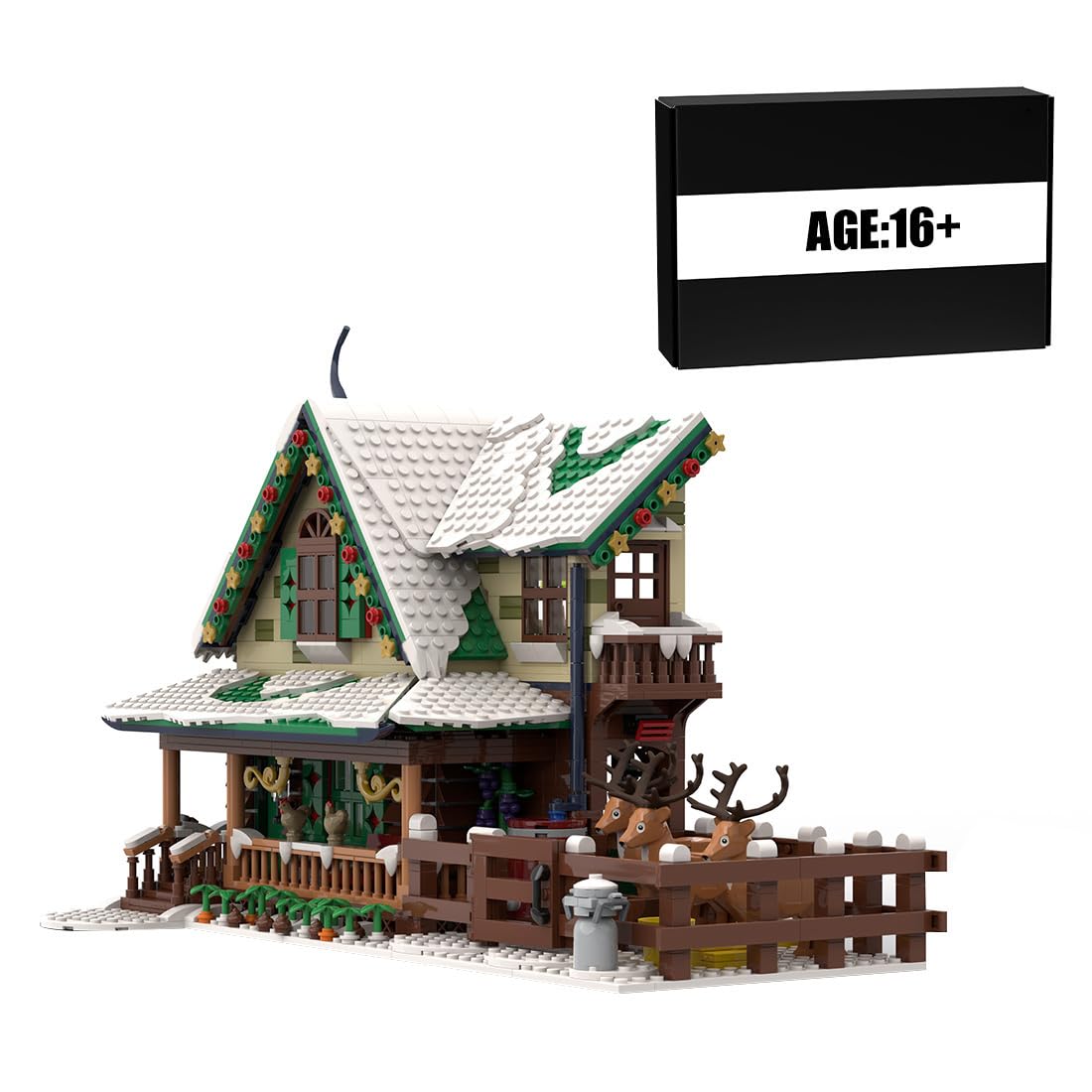 Reindeer Ranch Christmas Snow Scene Assembly Building Blocks Set, Modular Architecture Construction Toy for Teen Adult (1973PCS)