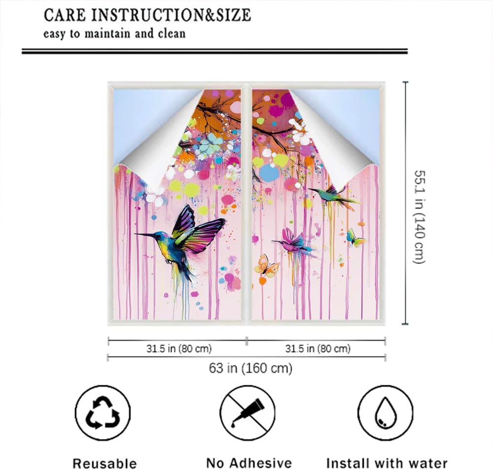 Graffiti Hummingbirds Window Privacy Film 31.5Wx55.1L inch x 2pcs