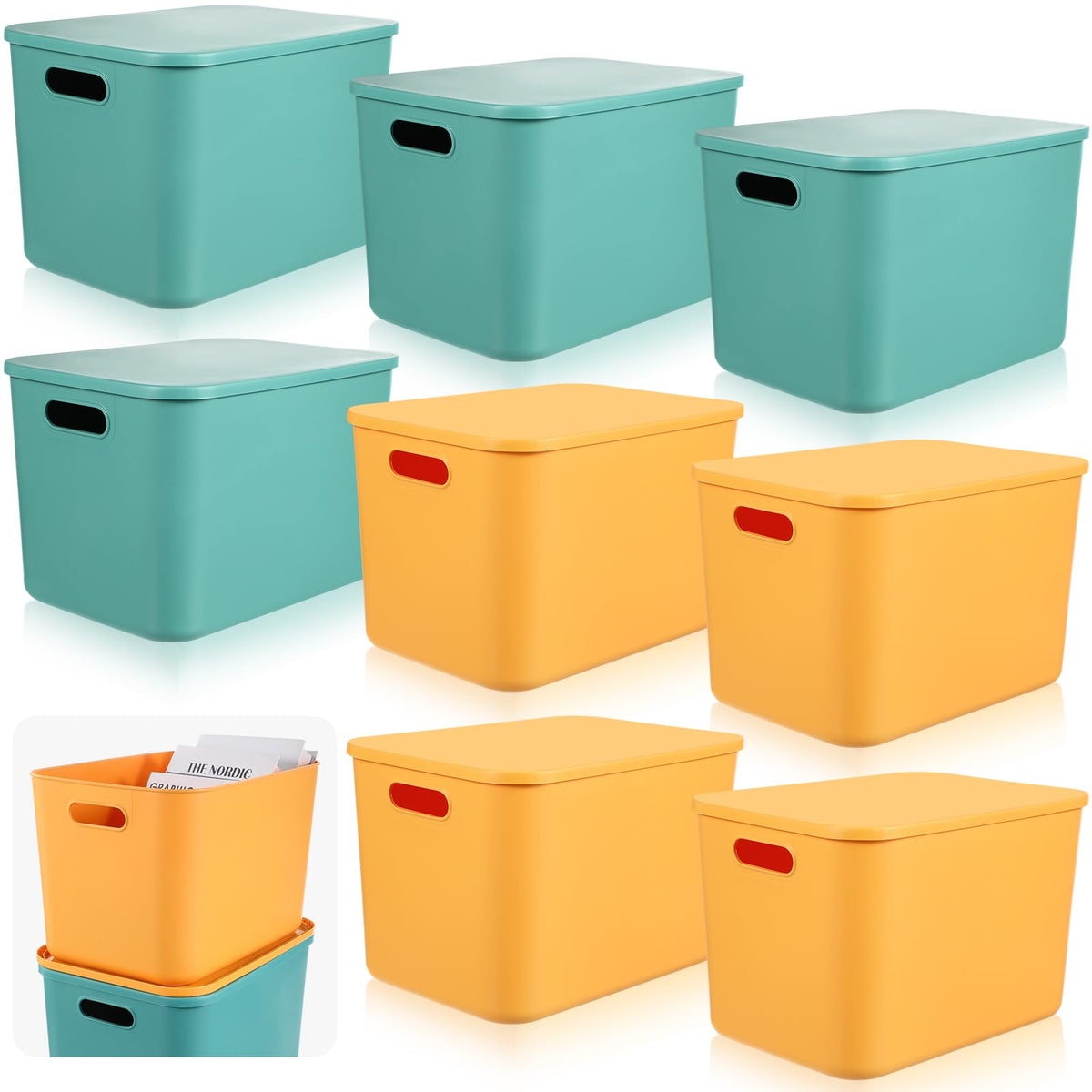 Hoolerry 8 Pieces Storage Bins, 14.2 x 10.2 x 9.5 Inch, Black