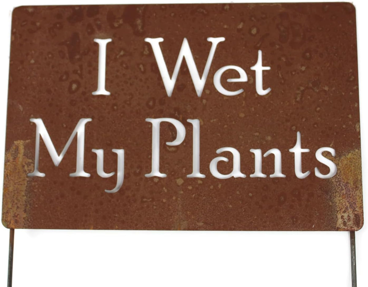 Funny Garden Stake 20 to 33 Inches Tall (I Wet My Plants, XL 33" Tall)