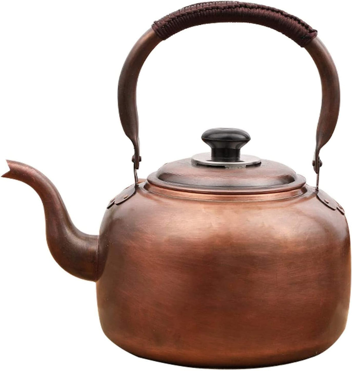 Premium Rustic Copper Tea Kettle for Stove Top, Whistling Kettle Teapot with Ergonomic Handle, Works for All Stovetops