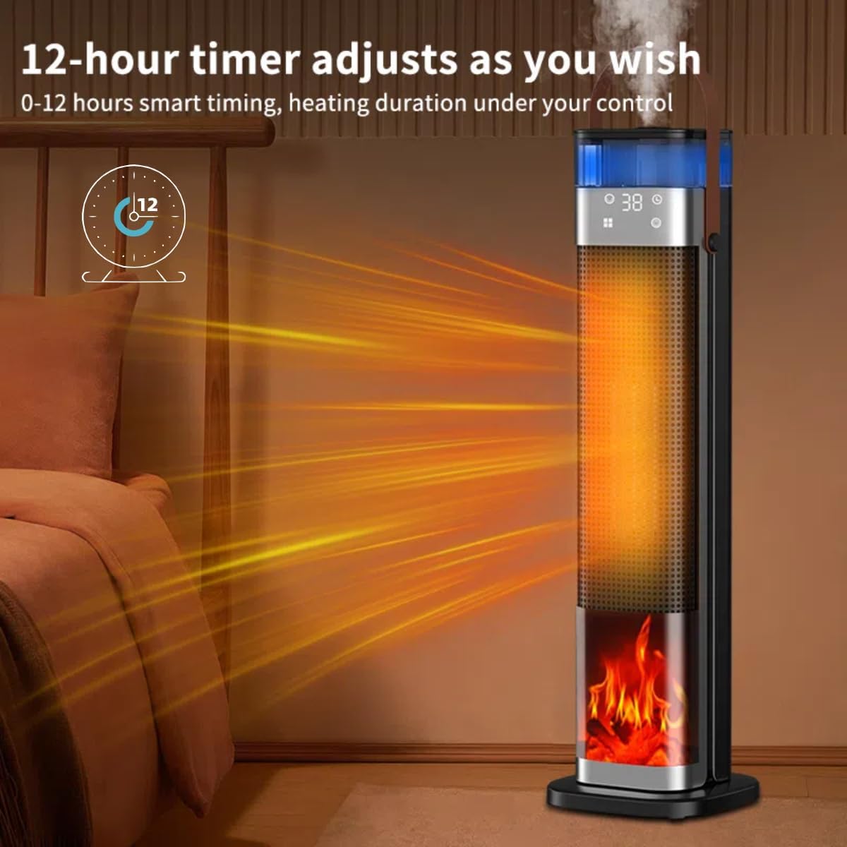 Portable Space Heater & Humidifier 2-in-1 Combo, Fast Heating Ceramic Heater with Ultrasonic Mist, Remote Control, Touch Screen, 12H Timer, Tip-Over & Overheat Safety, for Home Office