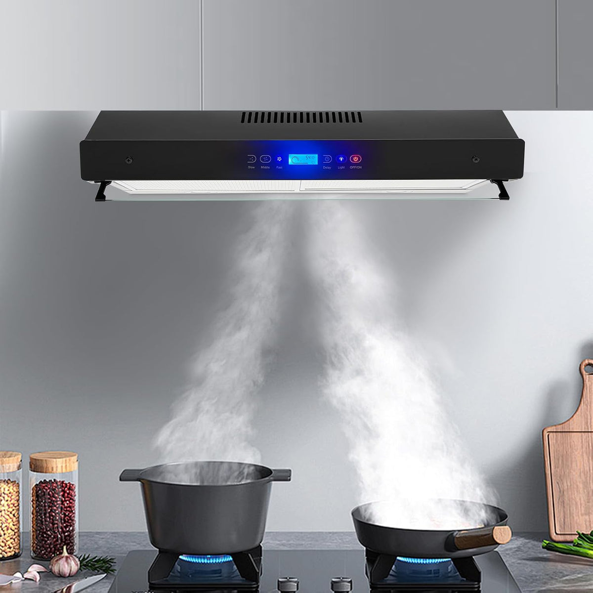 30 Inch Range Hood Under Cabinet, Cold-rolled Steel Plate Kitchen Range Hood with 3 Speeds Exhaust Fan, with LED Lights 2 Pcs Baffle Filters, Silver
