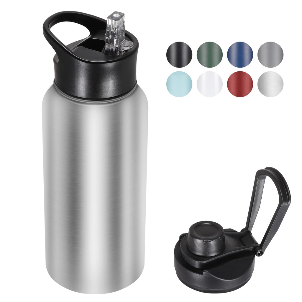 32 oz Insulated Water Bottle Bulk 8 Pack, Stainless Steel Sports Water Bottles with Straw Lid & Wide Mouth Lids, Double Walled Vacuum, Leak Proof, White