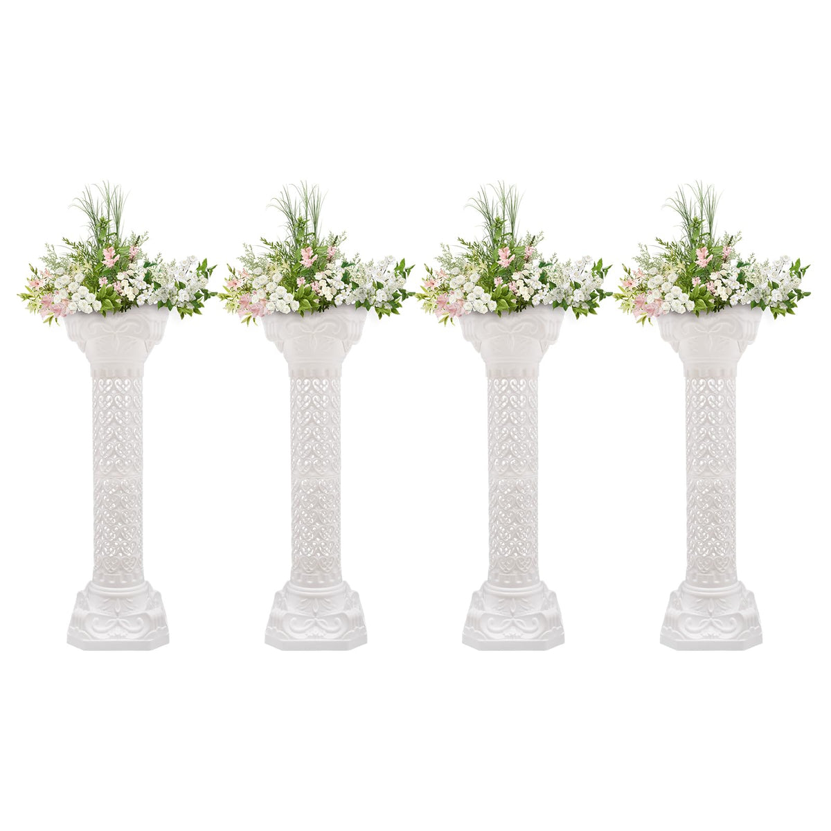 4Pcs Wedding Roman Column Pillars Set, Roman Pillar Greek Columns Elegant Wedding Event Decorative Columns Pillars Decoration Party Flower Pot Columns Decor, Capacity 110LB, 34.65"/ 88cm Tall (White)
