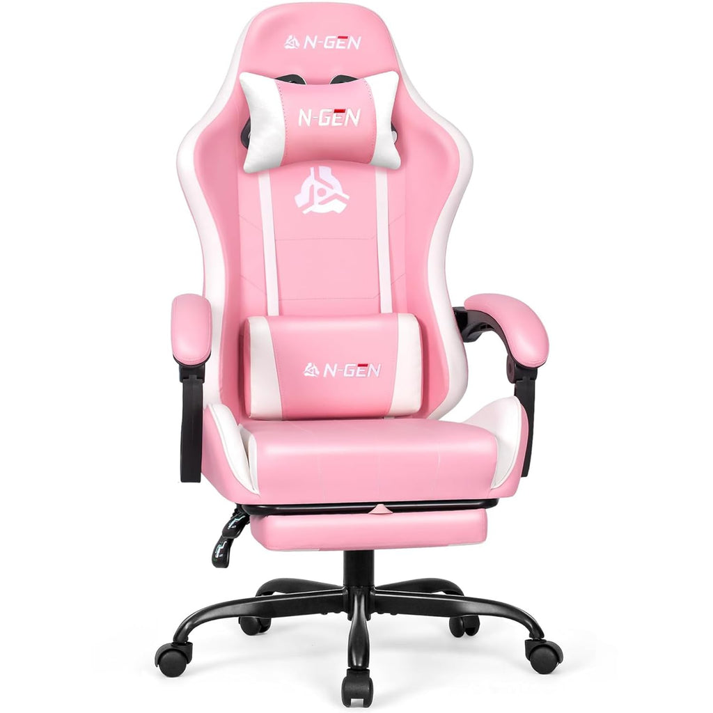 N-GEN GAMING Gaming Chair with Footrest, Lumbar, High-Back, All Black