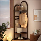 Freestanding Entryway Coat with Hooks, Boho Floor Standing Clothes Rack with Shoes Shelf, Rattan Clothes Rack Corner for Bedroom, Living Room, Hallway 17''x17''x76''(Brown A)