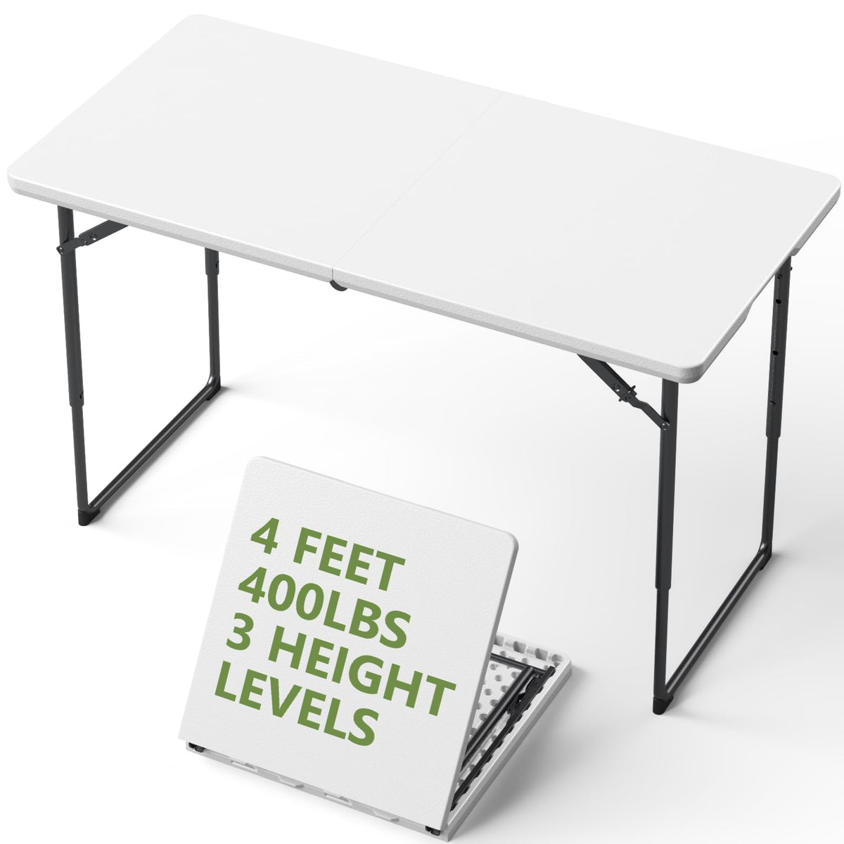 30 Inch Folding Table, Adjustable Height Portable Folding Table, Foldable TV Tray Table, Small Laptop Desk & Picnic Table for Indoor Outdoor Use, Bedroom, Camping, Patio, BBQ, RV