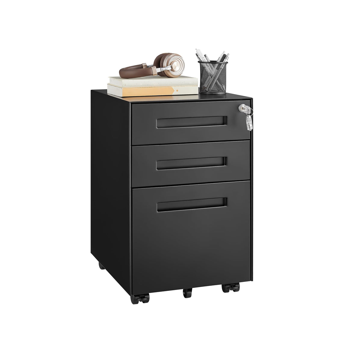Guizeeopo 3 Drawer File Cabinet with Lock, File Cabinets for Home Office,Under Desk Cabinet, Locking File Cabinet for A4/Letter/Legal, Fully Assembled Expect Casters, Matte White