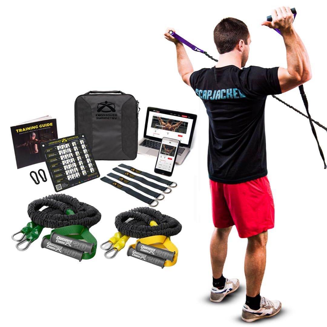 Crossover Symmetry Shoulder System Includes Two Sets of Resistance Bands Attachments Training Guide Exercise Chart Online Workouts for Home Fitness Rehab Rotator Cuff Exercises