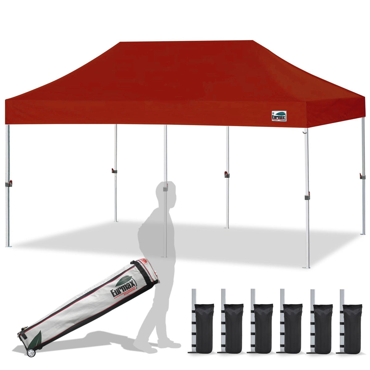 Eurmax USA 10x10ft Pop Up Canopy,Commercial Instant Tent for Outdoor Events,Patented No-Tip Rolling Storage Bag with 4 Sandbags,UV & Water Resistant,Heavy Duty Portable Shelter Gazebo,White