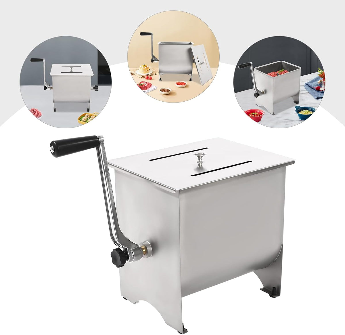 Meat Mixer Machine 20 lbs Commercial Manual Meat Mixers 201 Stainless Steel Meat Grinder Sausage Mixer Machine Meat Processing Equipment Ground Beef Hand Mixer with Lid