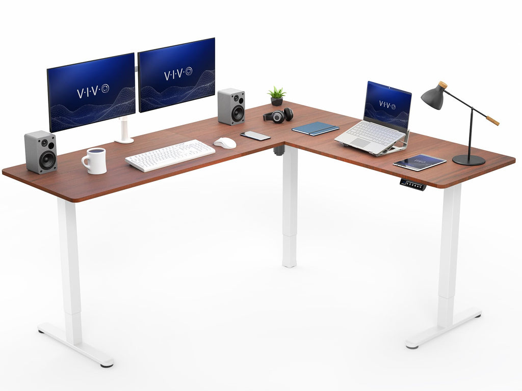 VIVO Light Wood 63 x 55 in Corner Standing Desk, DESK-E3CTGC