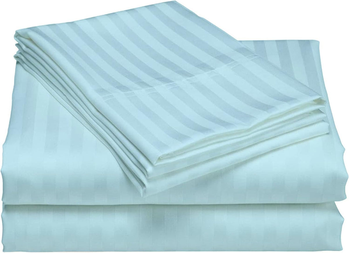 USA Twin XL Sheet Set in Aqua Blue Stripe 400 Thread-Count 100% Egyptian Long Staple Cotton, Sateen Weave for Soft and Silky Feel, Breathable 4-Piece Bedsheet, Elasticized 24'' Extra Deep Pocket