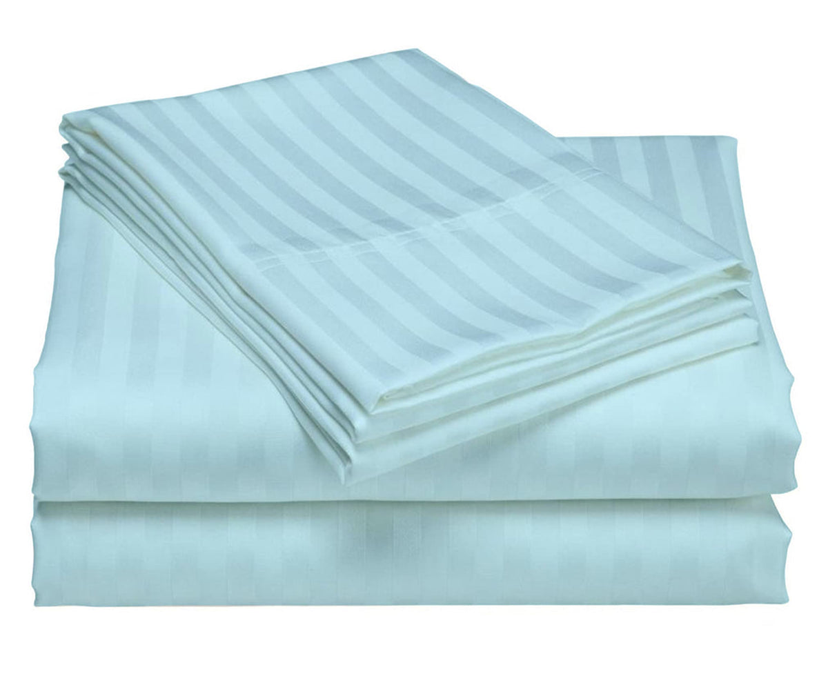 USA Short Queen Sheet Set in Burgundy Stripe 400 Thread-Count 100% Egyptian Long Staple Cotton, Sateen Weave for Soft and Silky Feel, Breathable 4-Piece Bedsheet, Elasticized 24'' Extra Deep Pocket