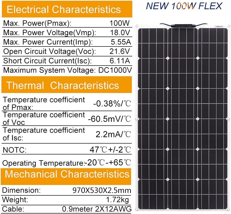 3pcs 100W Solar Panel Flexible 18V, (300W) Solar Module Ideal for Garden House, Camping, Motorhome, Uneven Surface