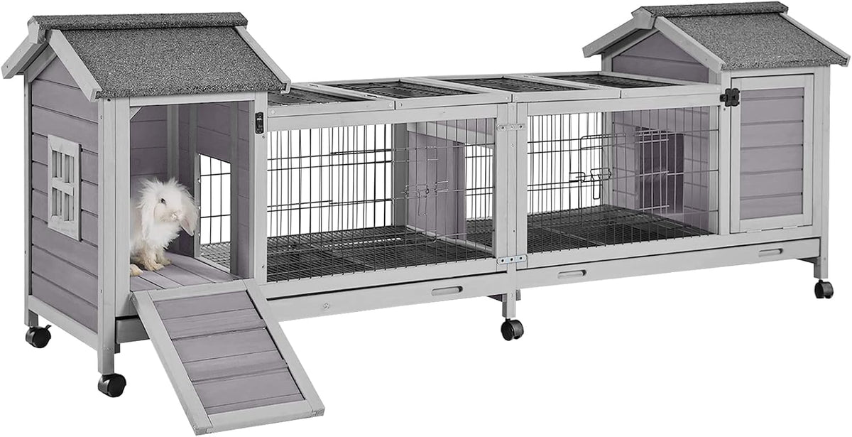 GUTINNEEN Rabbit Hutch Indoor Outdoor Bunny Cage Upgrade Large Space for Rabbit,Guinea Pig,Bunny and Other Small Animals,On Wheels Move Easily.
