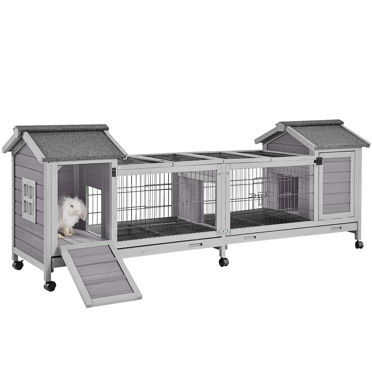 GUTINNEEN Rabbit Hutch Indoor Outdoor Bunny Cage Upgrade Large Space for Rabbit,Guinea Pig,Bunny and Other Small Animals,On Wheels Move Easily.