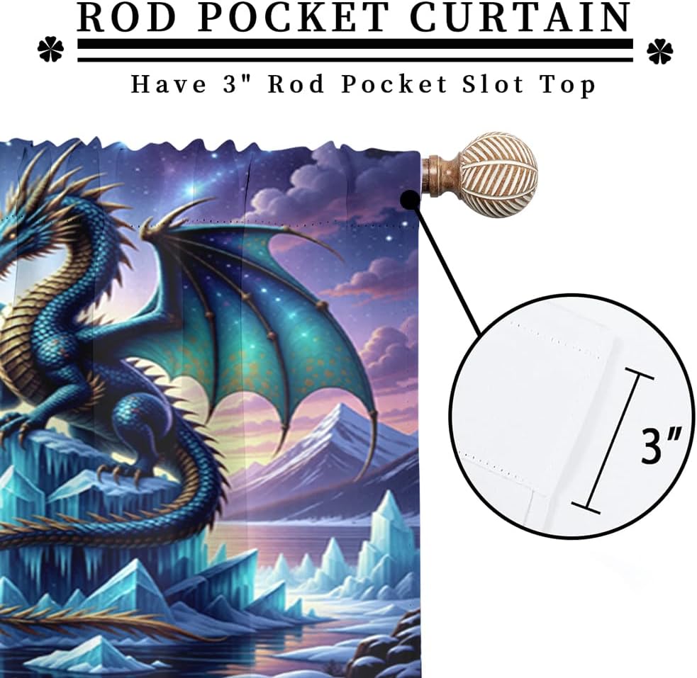 Fantasy Mythical Animal Dragon Curtains,Dreamy Galaxy Full Moon Room Darkening Blackout Window Treatment,Mythological Wildlife Dragon Rod-Pocket Privacy Curtains,2pcs,Each 52“W x 96”L