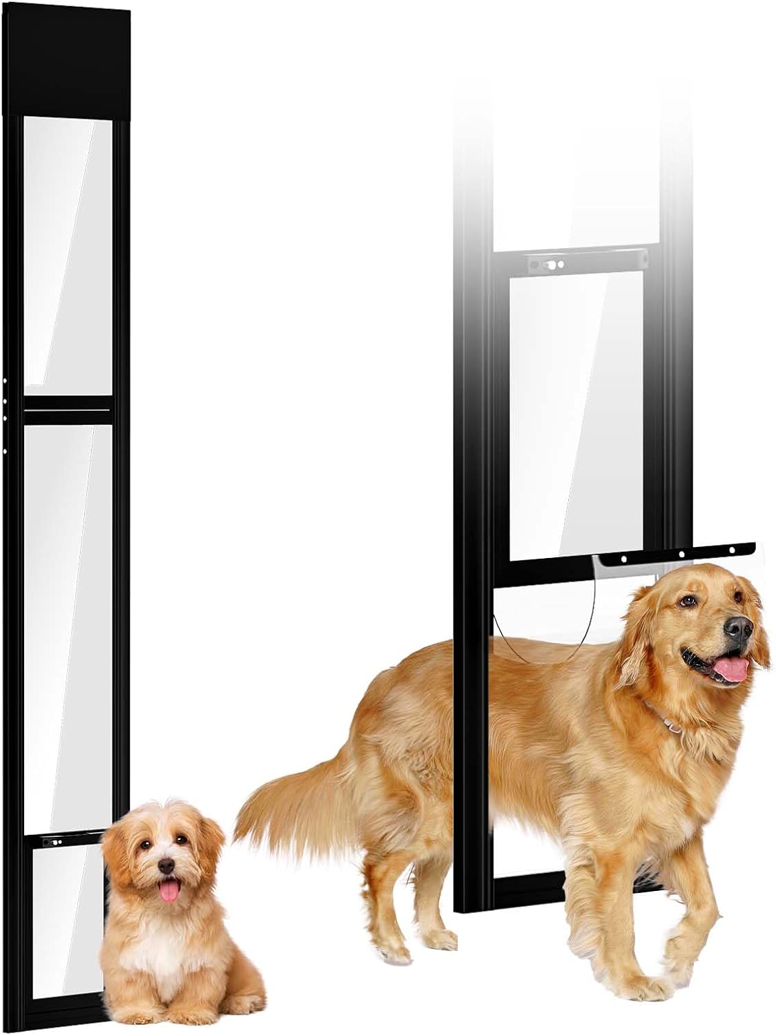 Dog Door for Sliding Glass Doors, 74.8'' to 80.7'' Height Adjustable Pet Door with 11.4'' W Frame & 13'' x 8.3'' Pet Opening, Insert Sliding Glass Dog Door with Security Lock for Small Dogs